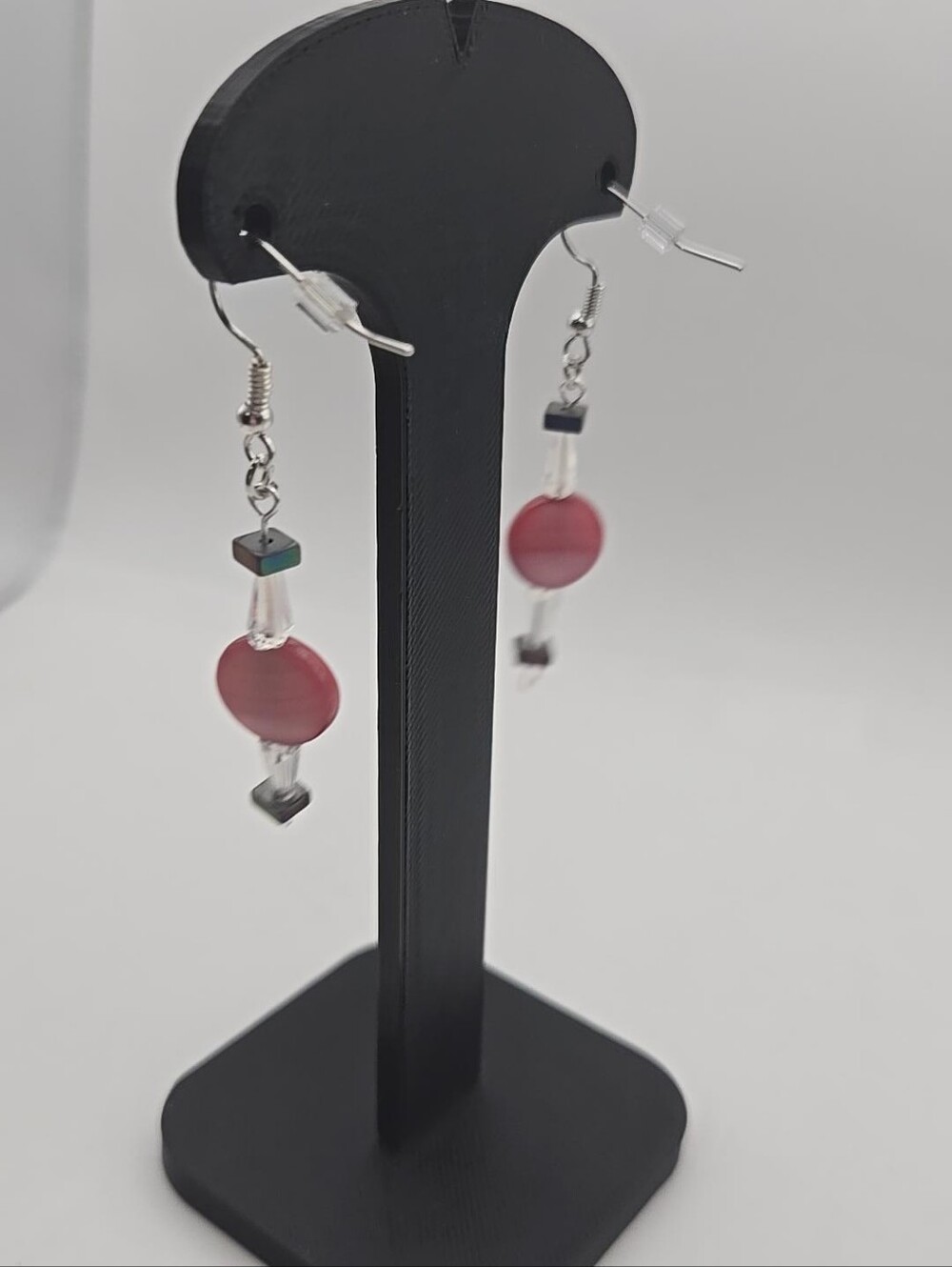 Handmade Pink Beaded Dangle Earrings Silver Tone Fish Hook - Picture 4 of 4